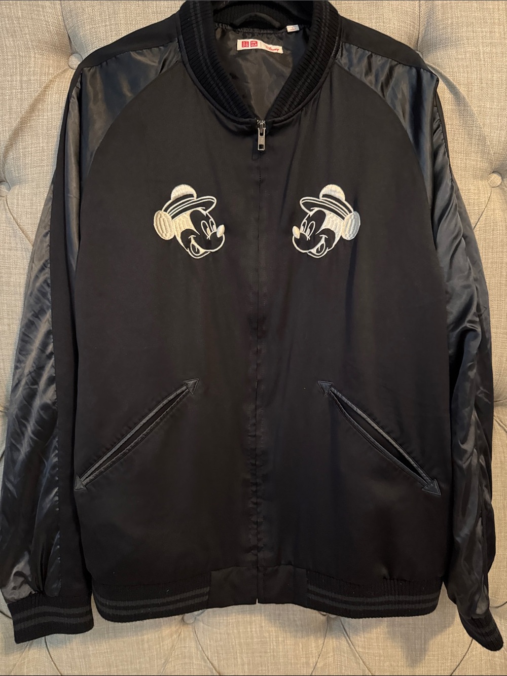 Disney Black Satin-Look Jacket with Red Logo Tag